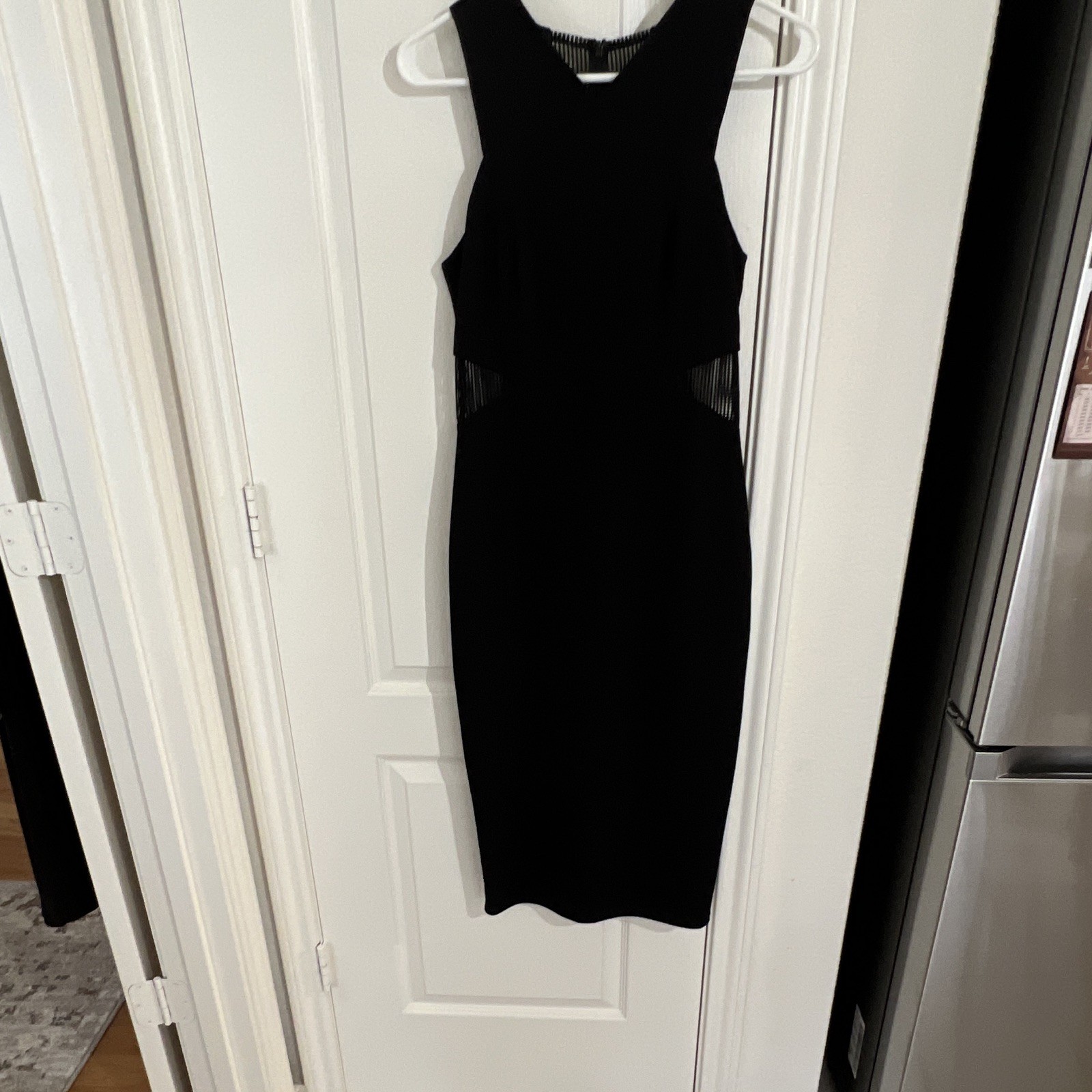 ASOS Black Bodycon Dress 6 Mesh Cutout V Neck Sleeveless Pencil Office Party