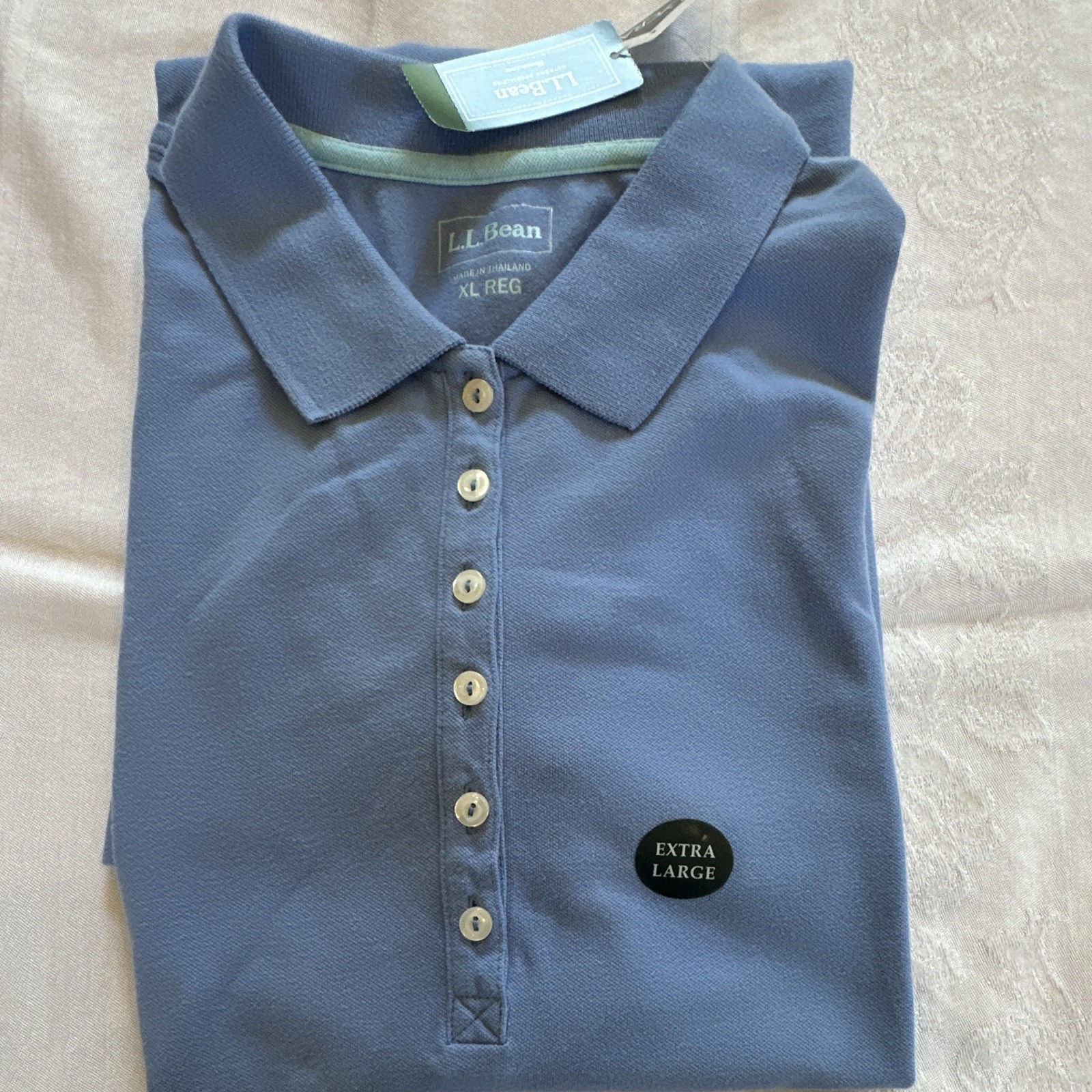 L.L.Bean Women’s XL Blue Solid Polo Dress, Short Sleeve, Collared, Buttoned