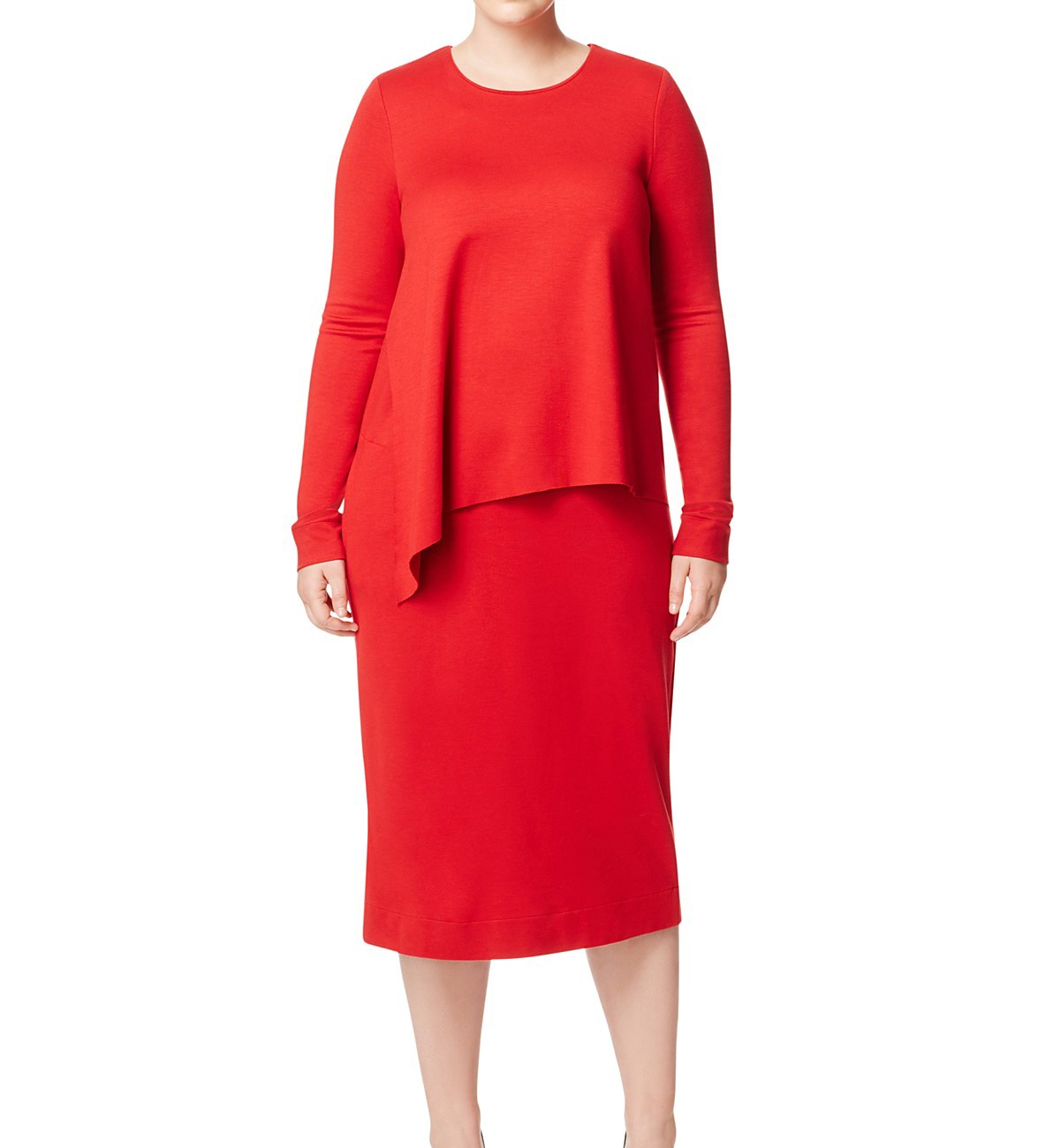 MARINA RINALDI Women’s Red One Overlay Jersey Dress Medium $390 NWT