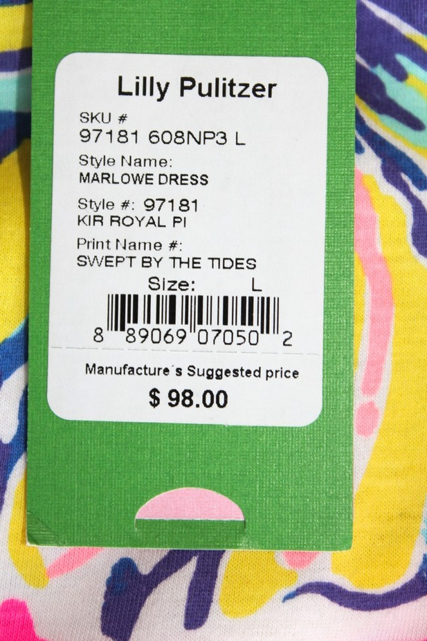 Lilly Pulitzer Marlowe Dress 100% Pima Cotton Pink Floral Boat Neck Nautical L