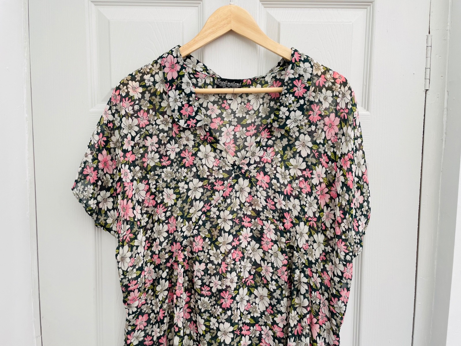 BURLINGTONS’ 100% Silk Dark Green & Pink Floral Midi Tea Dress Sz 18 Mint