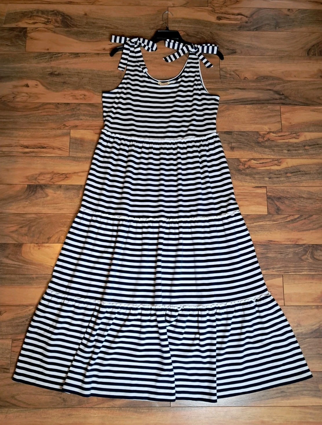 Sweet Magnolia Womens Tiered Maxi Dress Size XXL Navy Striped Coastal Nautical
