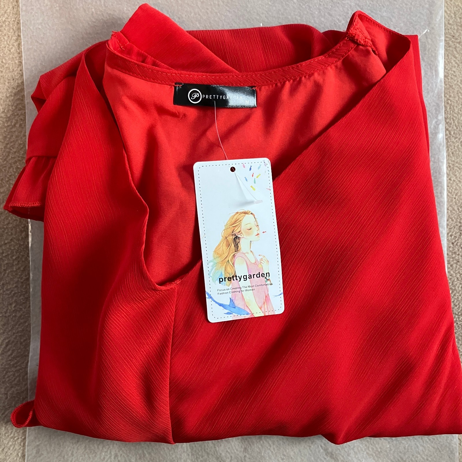 Prettygarden Women’s Midriff Cutoff Mini Dress Size M Red Smocked Waist NWT