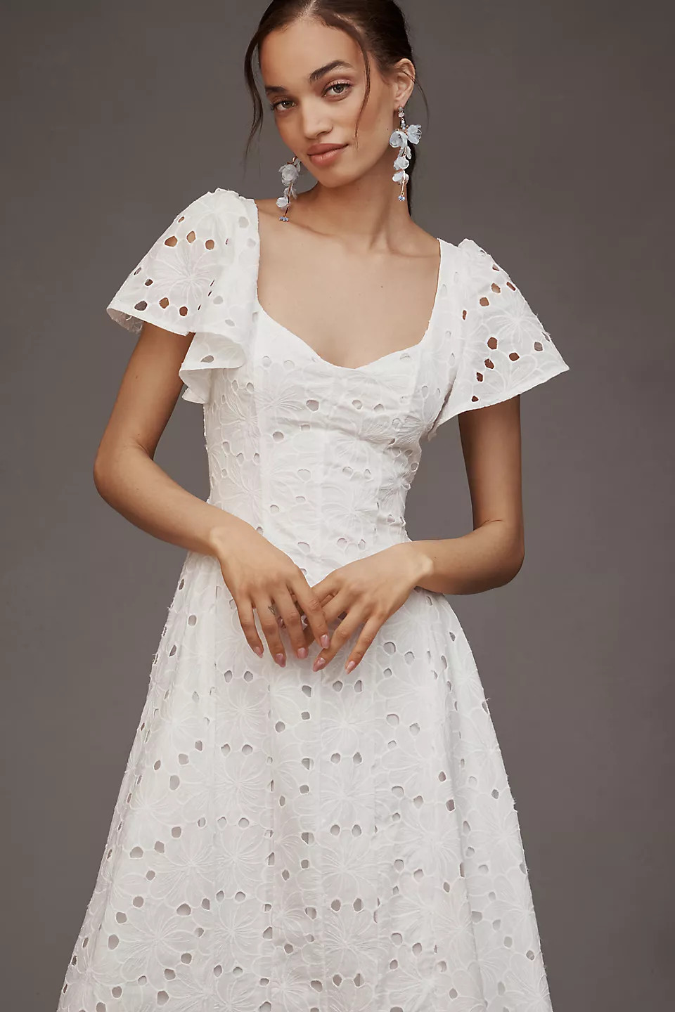 NWT Anthropologie Extro&Vert Ada Flutter-Sleeve Broderie Midi Dress size XS P