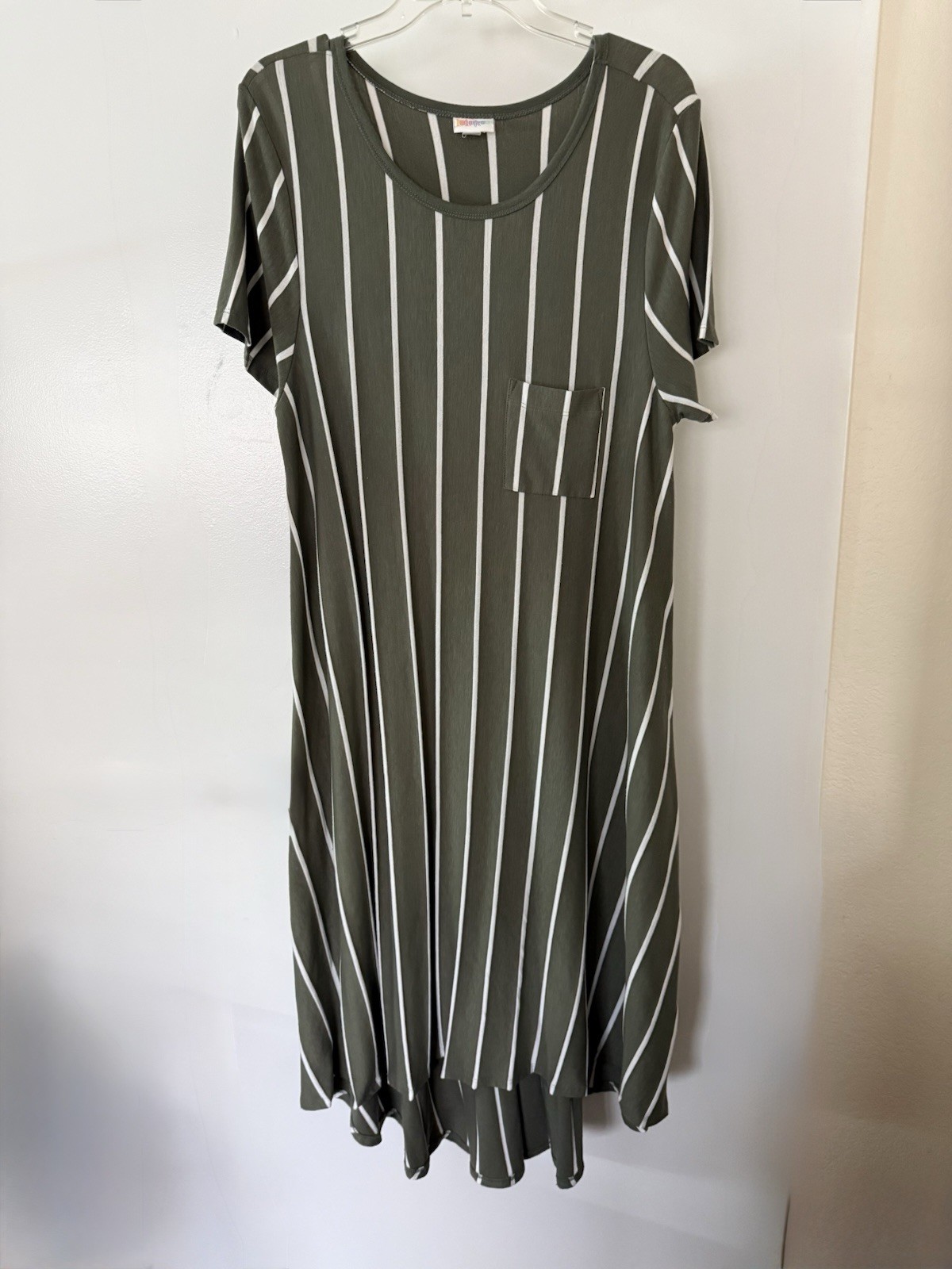 LuLaRoe Midi Dress Olive And White Stripe Large