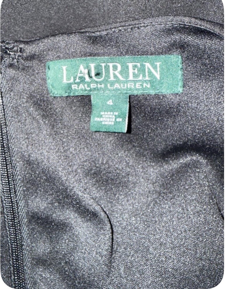 Lauren Ralph Lauren Black Solid Sheath Dress V-Neck Ruffle Flared 3/4 Sleeve 4