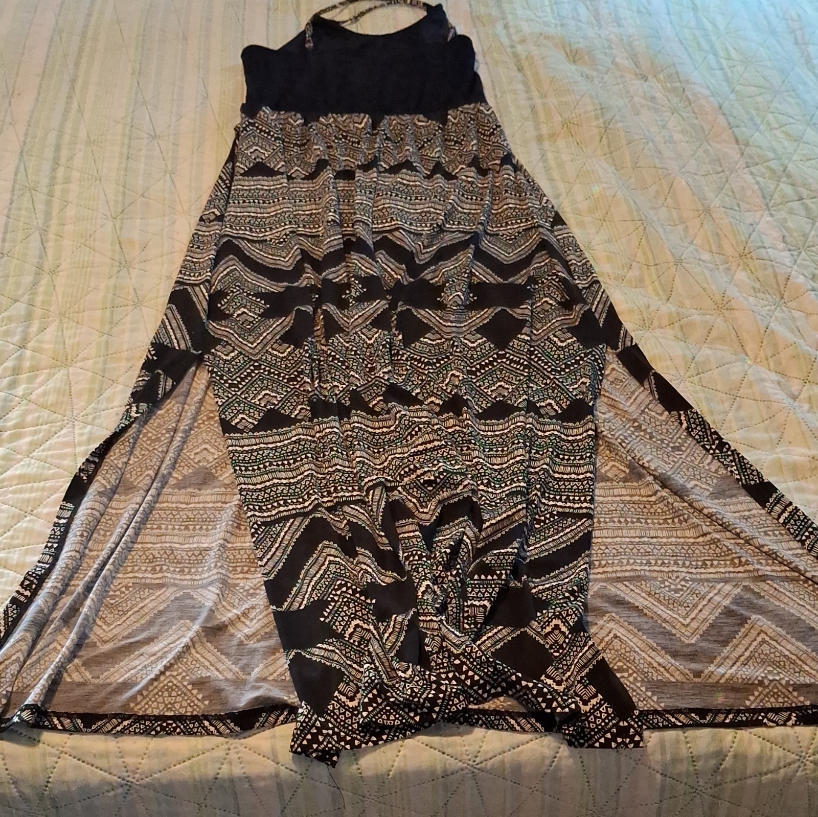 maurices Black & White Geometric Maxi Dress M Tie Tassel Adjustable Straps