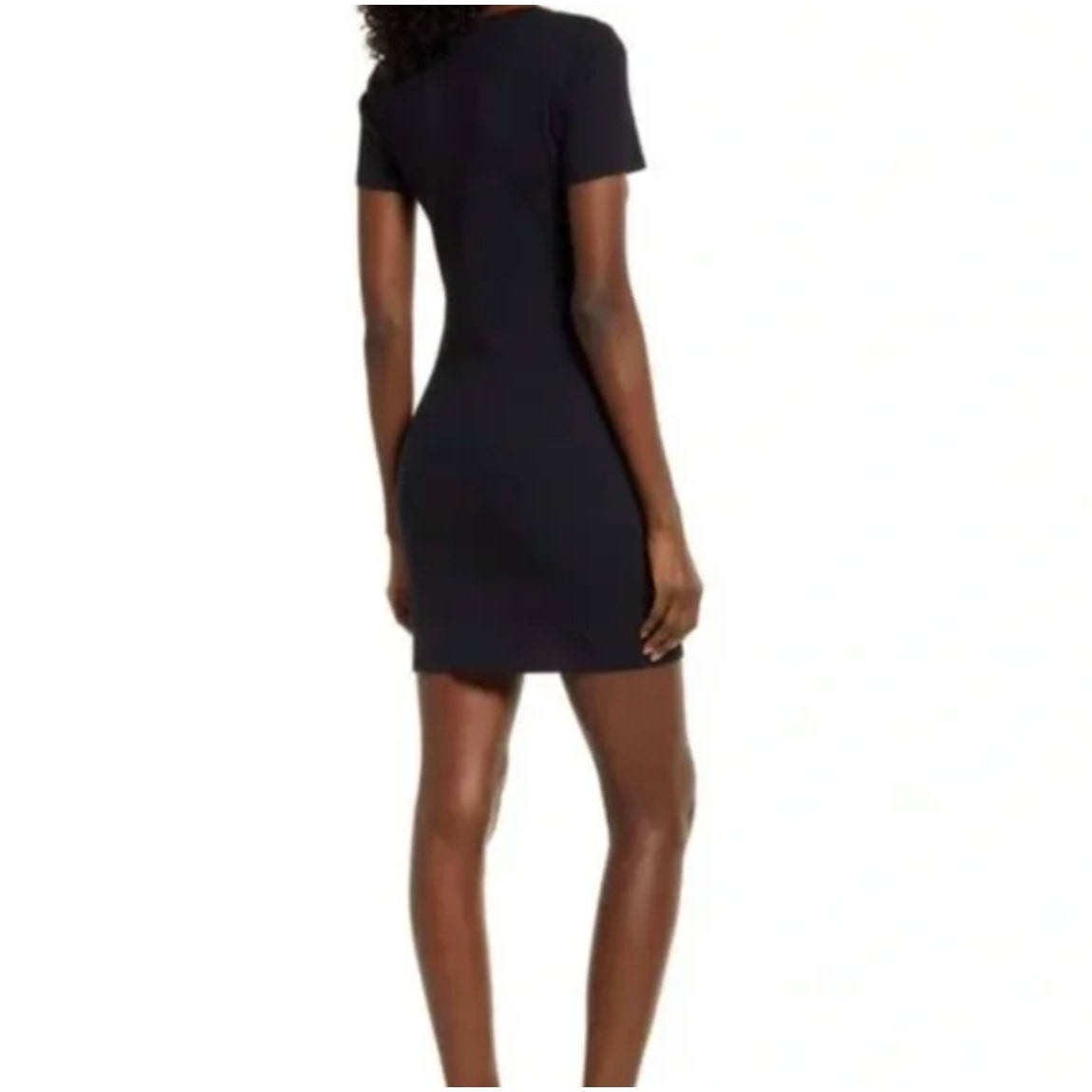 Open Edit Black Ribbed Bodycon Mini T-shirt Dress Size S