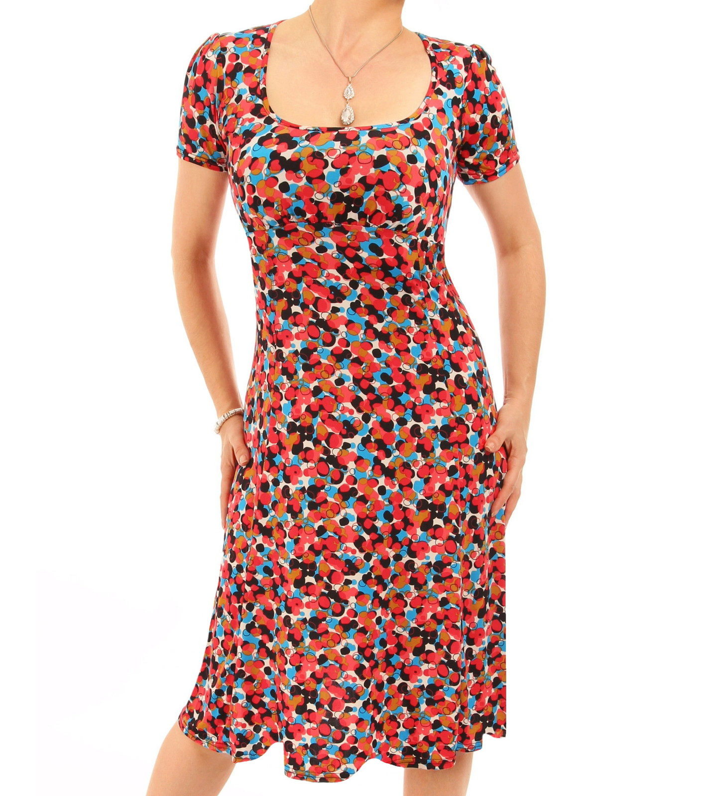 New Spotty Print Scoop Neck Fit & Flare Dress