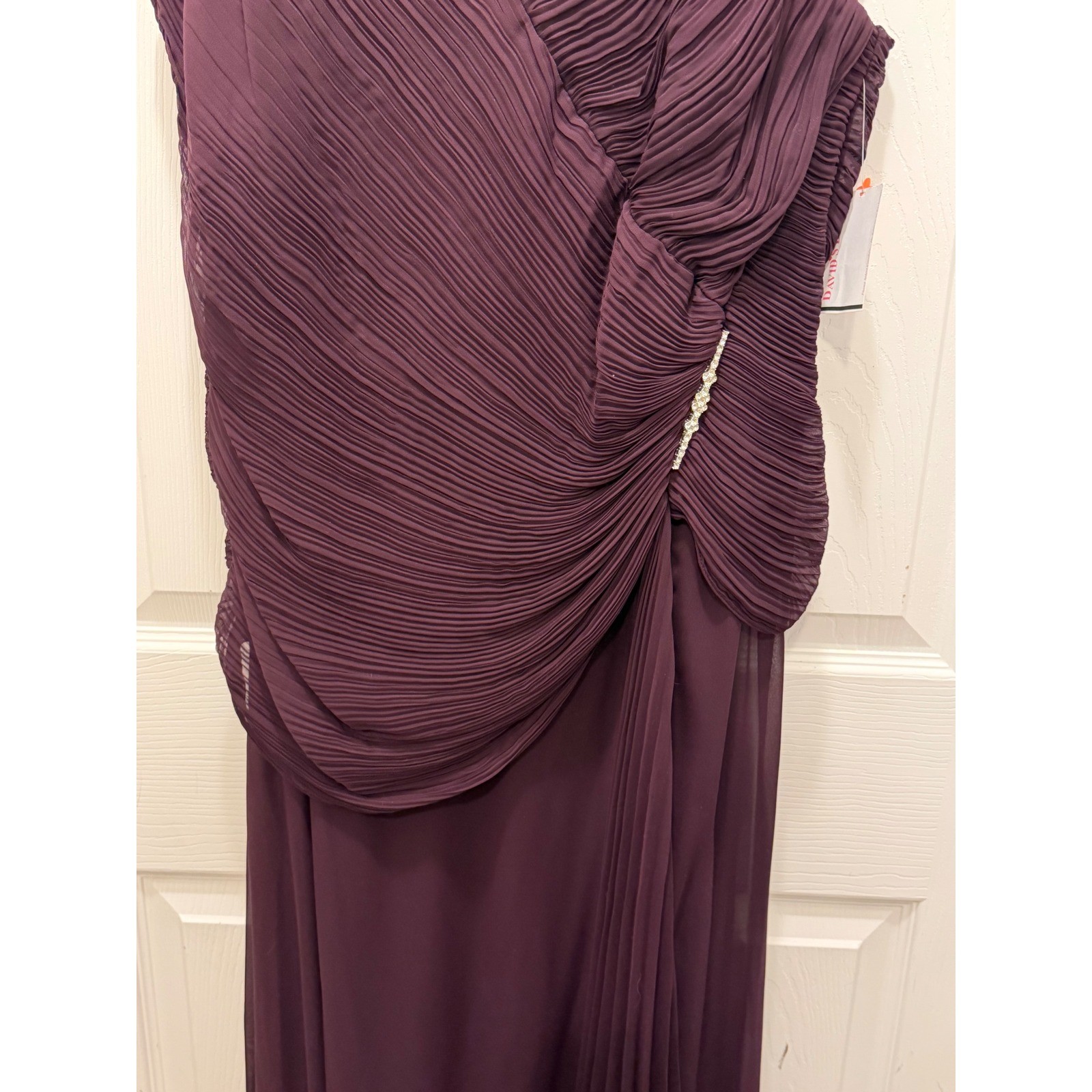 NWT Davids Bridal Eggplant Purple Chiffon Pleated Gown Mother of Bride Womens 18