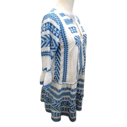 Boho Tiered Devotion Twins Ella Style Dress Blue White THML Embroidered Greek M