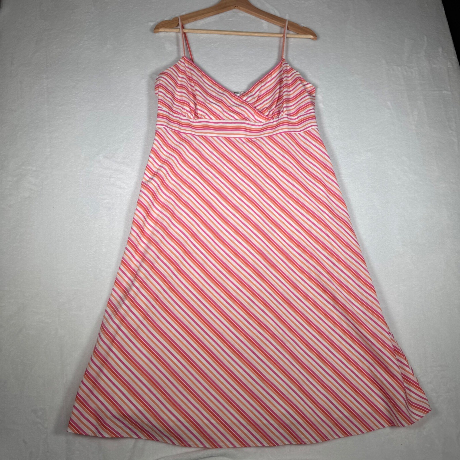 J.Crew Pink Orange Striped Spaghetti Strap Midi Sundress Size 6 Small | P2P 17.5