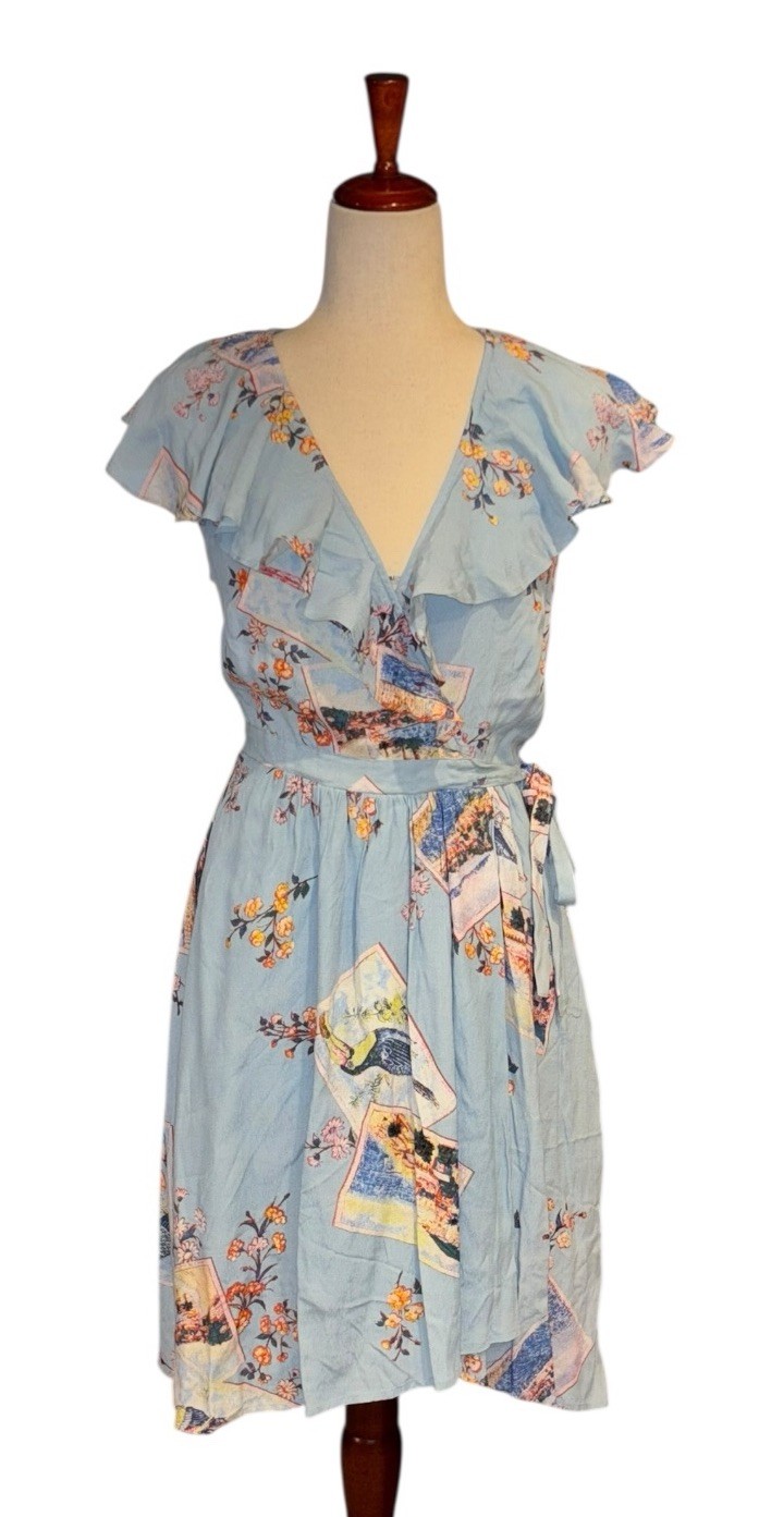 NWT Maeve Anthropologie Rosalia Faux Wrap Belted Postcard Bird Floral Dress Sz 4