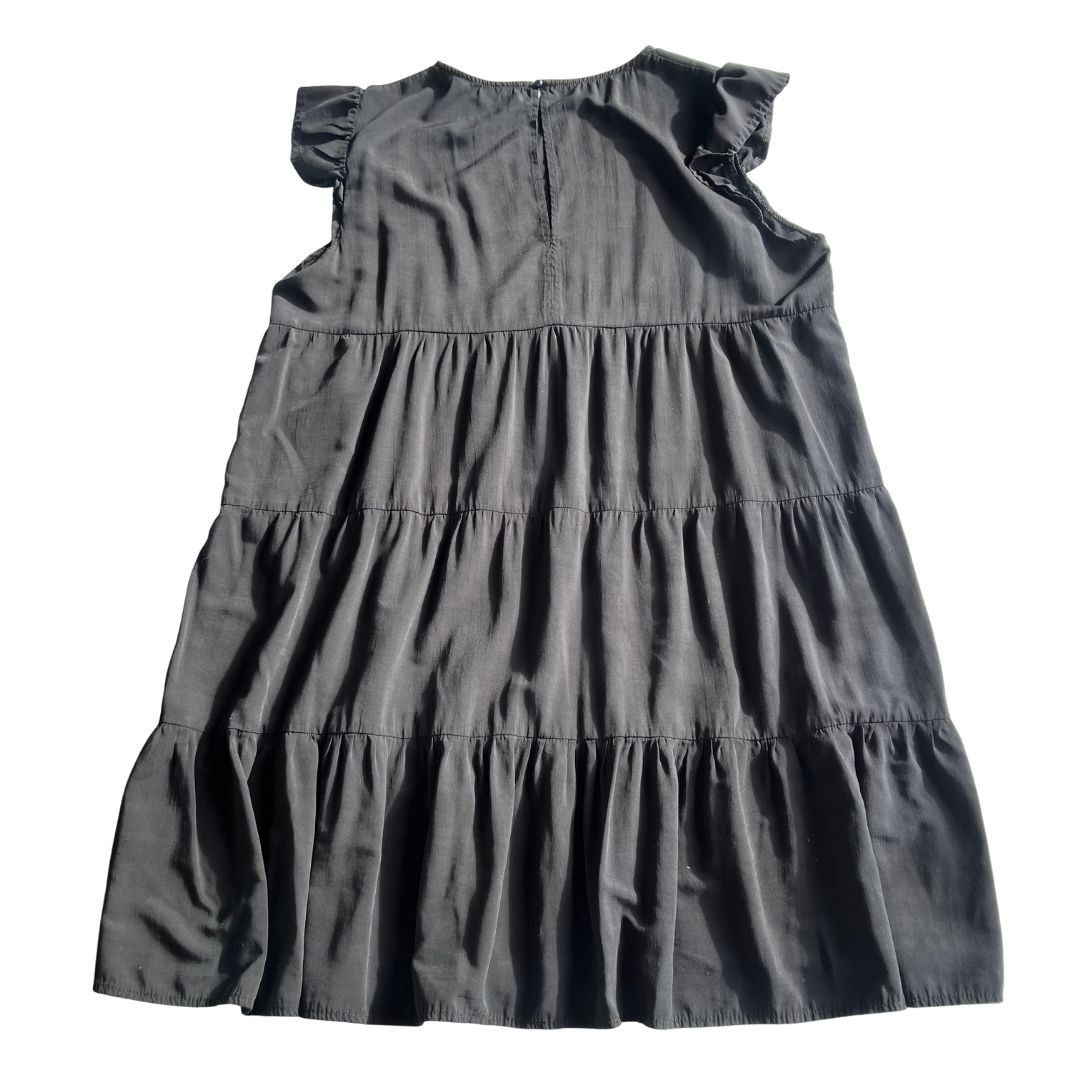 Kirundo Cap Sleeve A-Line Flowy Lightweight Boho Goth Black Dress Extra Large
