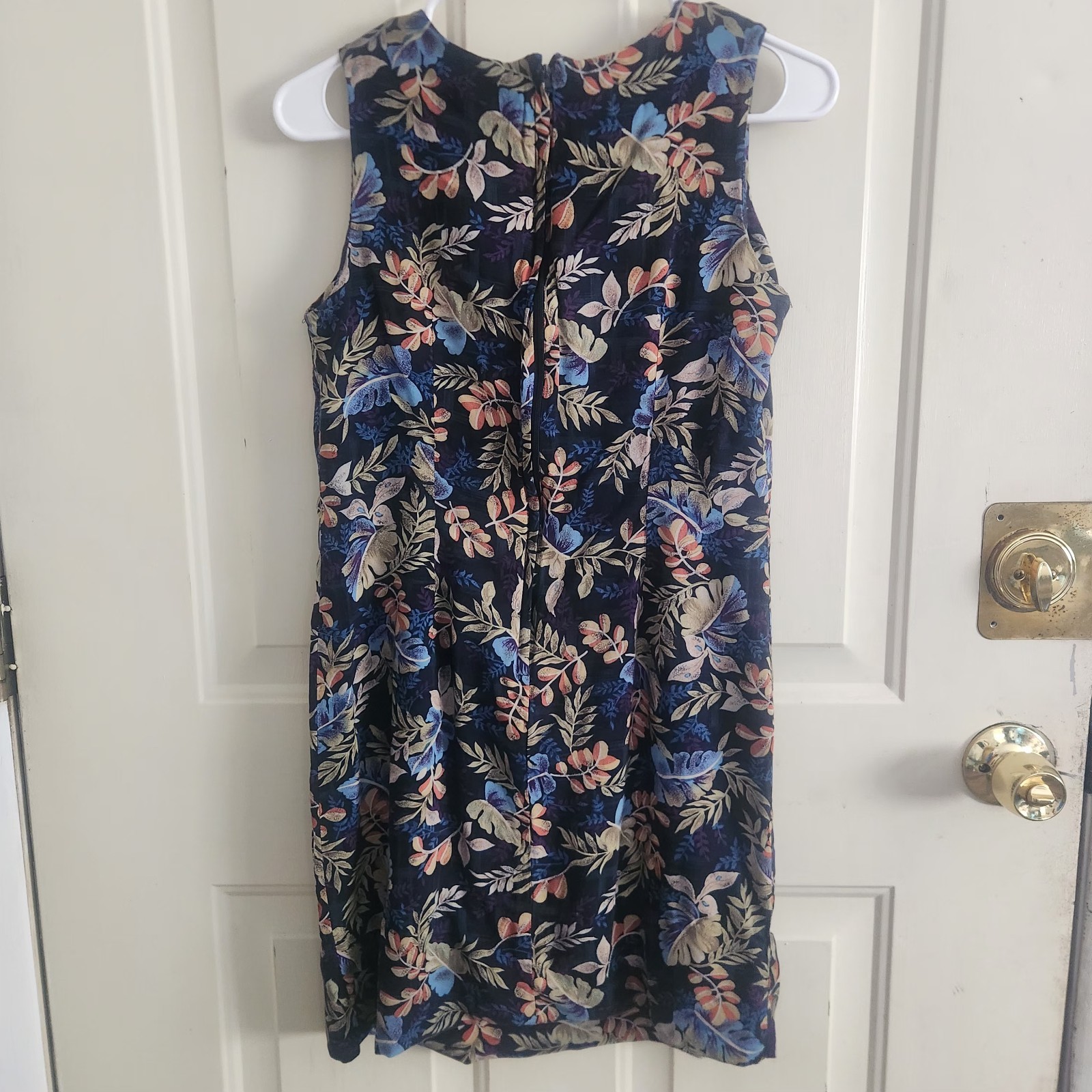 Sag Harbor Dress Womens Small Navy Blue Plant Leave Pattern Folliage Sleeveless