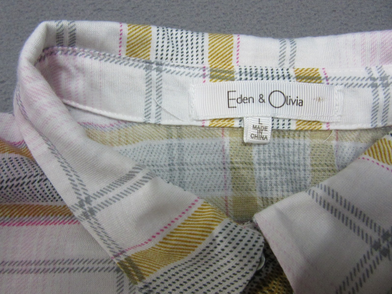 Eden & Olivia Dress Womens Large White Yellow Plaid Shirt Casual Roll Tab Sleeve