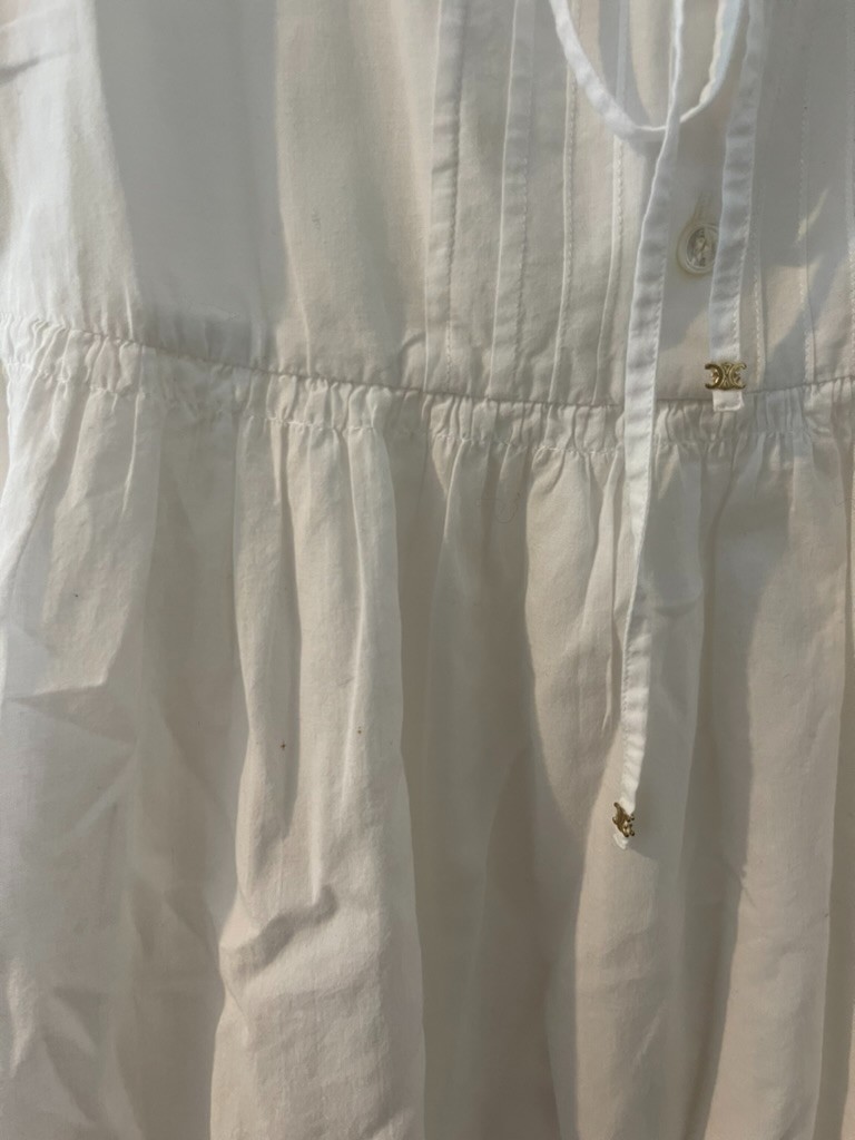 Celine Dress Hedi Slimane White Cotton Lace Small Eyelit Sz 38 Womens