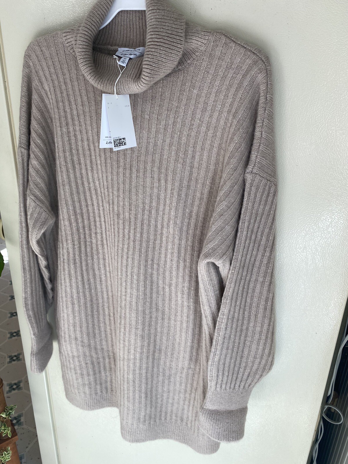 & Other Stories Turtleneck Wool Blend Ribbed Sweater Mini Dress Size S NEW Beige