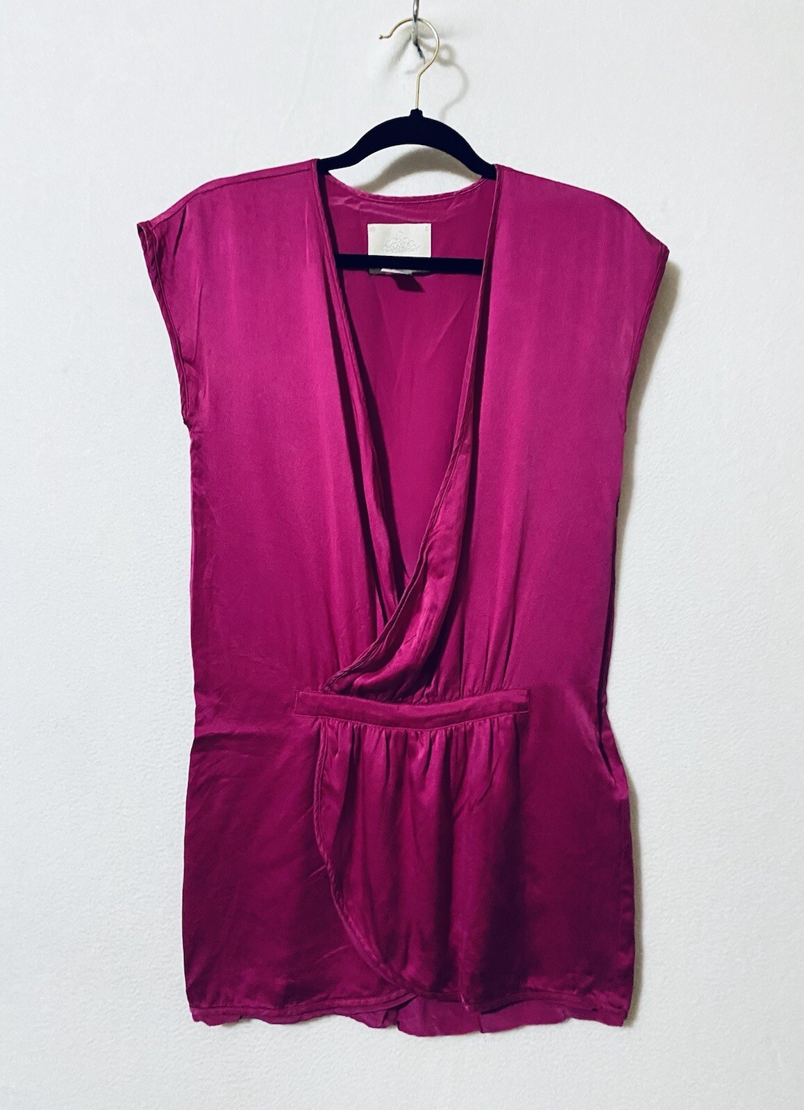 Madison Marcus Womens XS Cap Sleeve Faux Wrap Silk Dress Deep V Neck Pink Boho