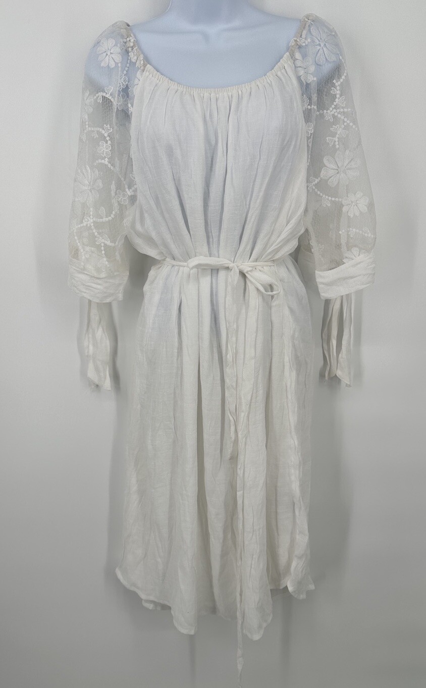 Mile Gabrielle Dress Size L Pullover white rayon sleeves see through