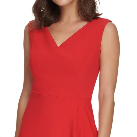 DONNA KARAN NEW YORK V-Neck Asymmetric Sleeveless A-line Midi Dress, 2