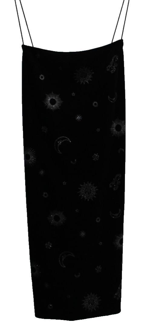 H&M Divided Sheath Midi Dress Women’s Size XL Black Spaghetti Strap Zodiac