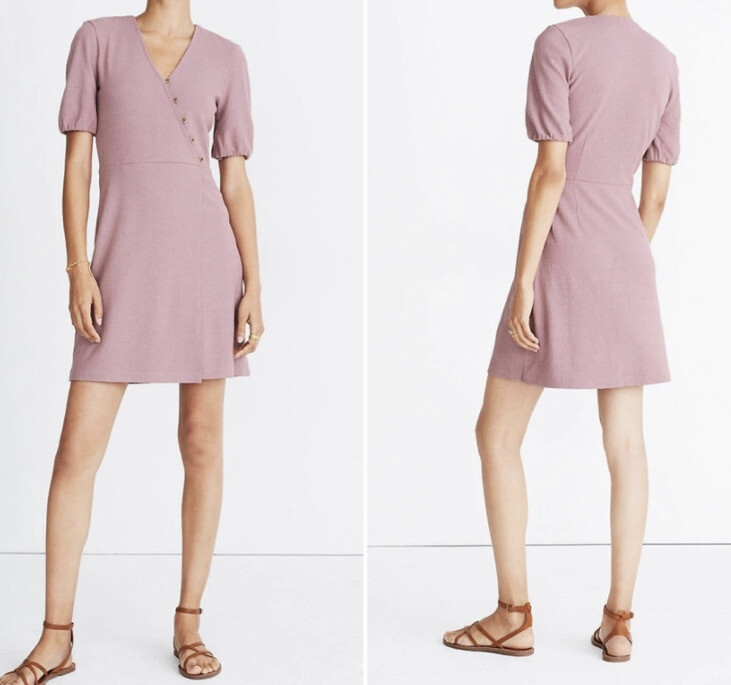 Madewell Dress Cross-Front Button Lilac Sheath Midi Normal Core Sz. L