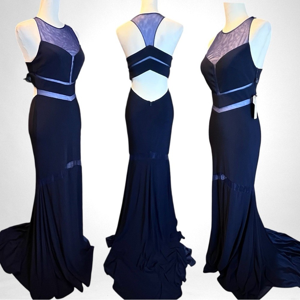 CLARISSE Chevron Panel Illusion Navy Gown
