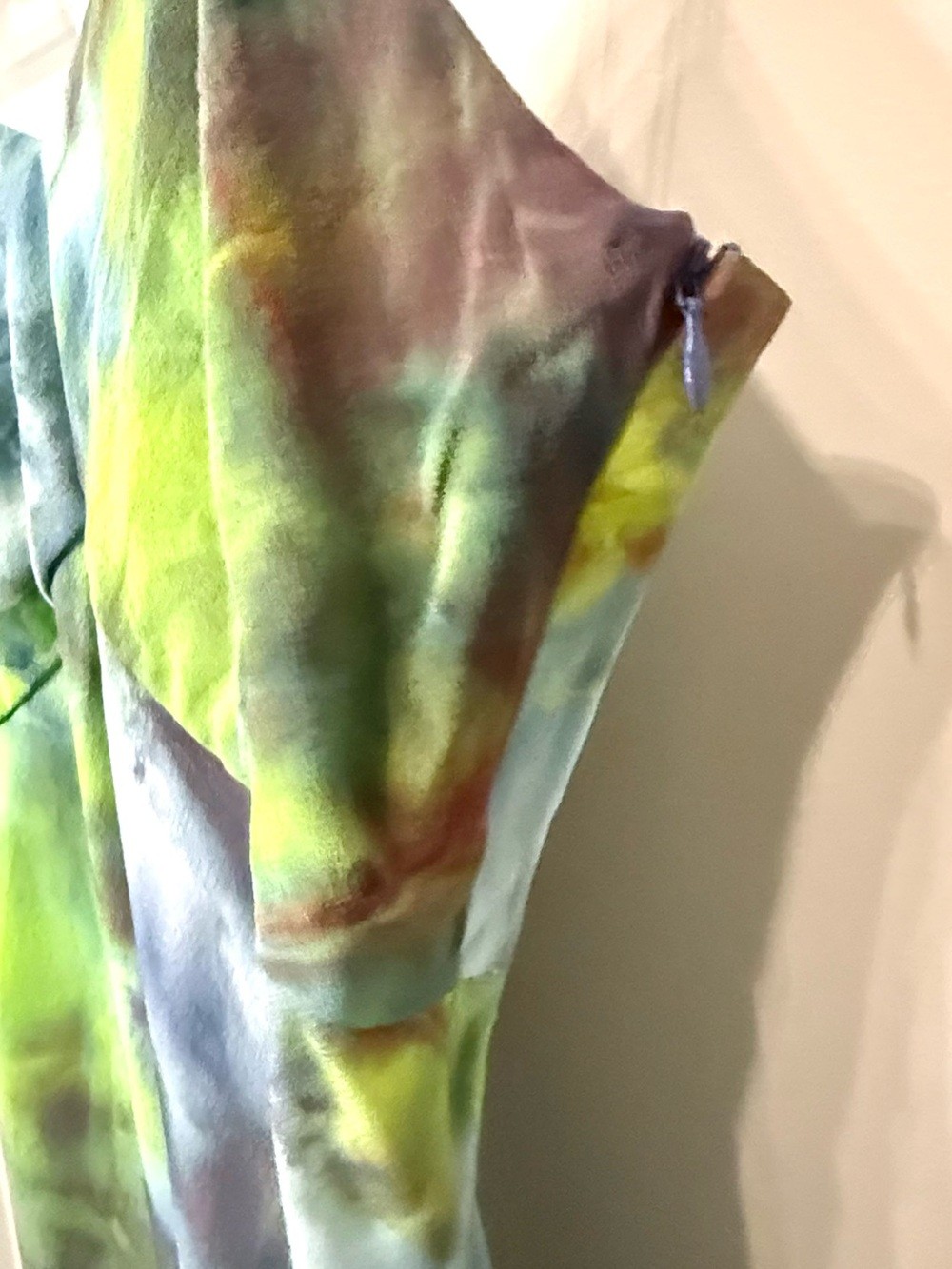 Upstate 100% Silk Midi Slip Dress Green Blue Abstract Tie Dye Size M