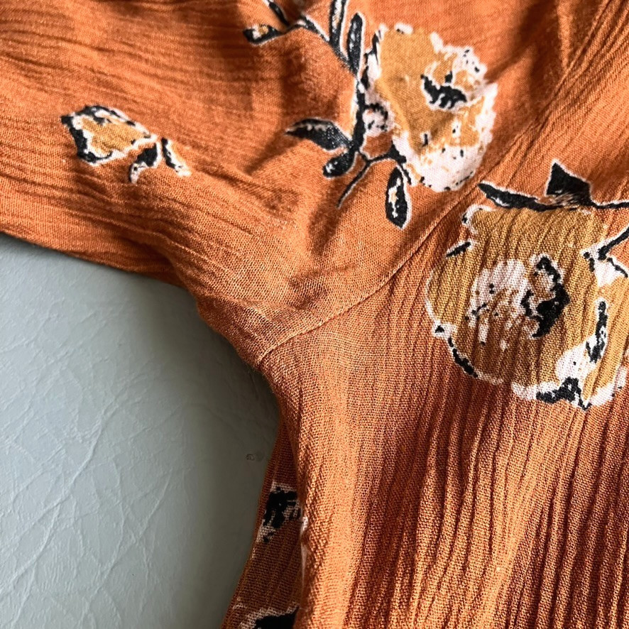 French Grey Stitchfix Brown Floral Cottagecore Midi Dress Crinkle Size Small