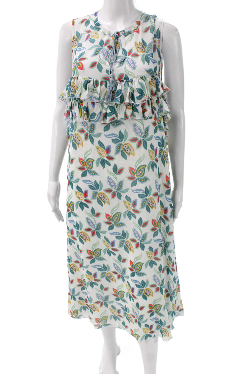 Ottod Ame Women Shift Sundress White Sleeveless Mid-Calf Round Neck Size 42