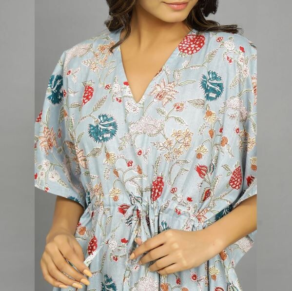 Hand Block Printed Kaftan, Maxi Christmas Dress, Holiday Lounge Wear, Best Gifts