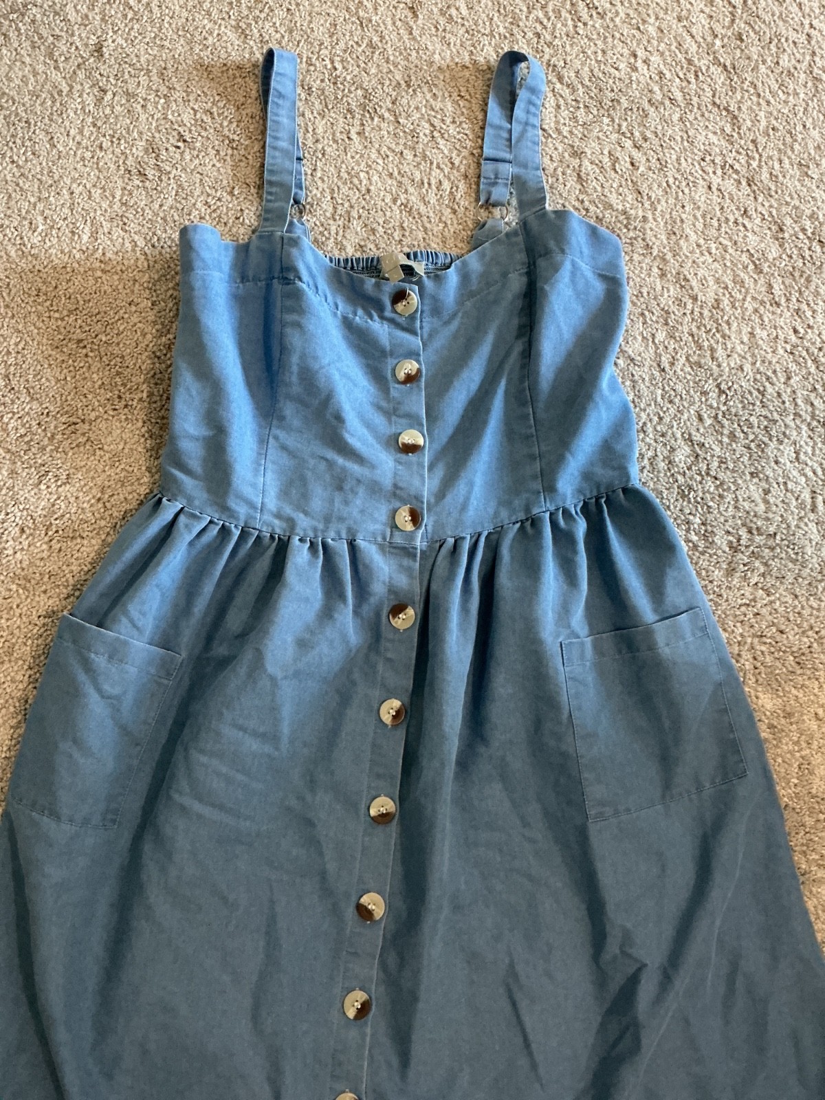 J Gee Light Blue Button-Down Adjustable Straps Midi Dress Women’s Sz Large
