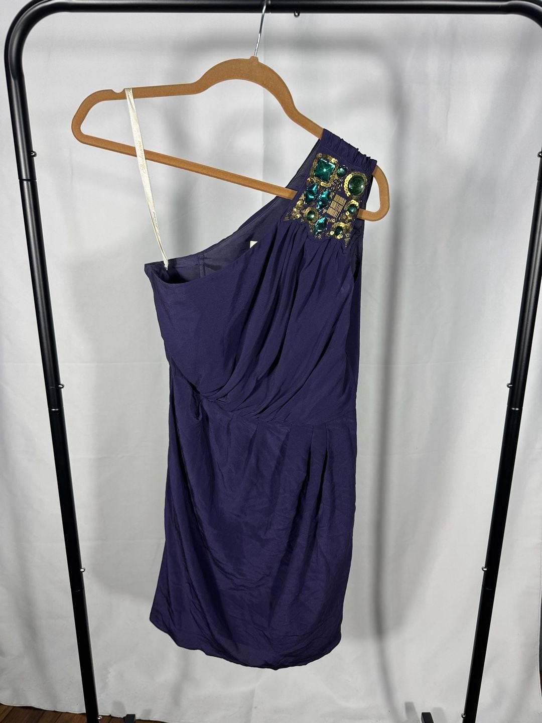Shoshanna One-Shoulder Purple Cocktail Dress with Beaded Embellishment