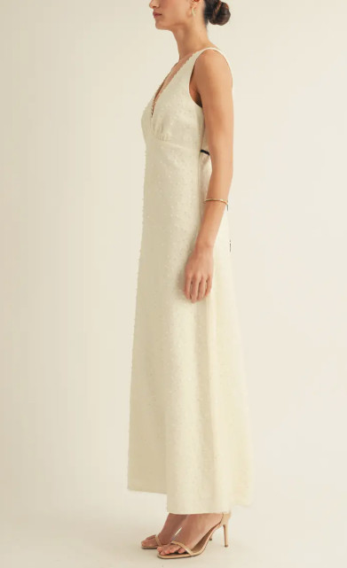 Embellished Beaded Sleeveless Maxi Dress Cream – NWT Formal Evening Gown – Large