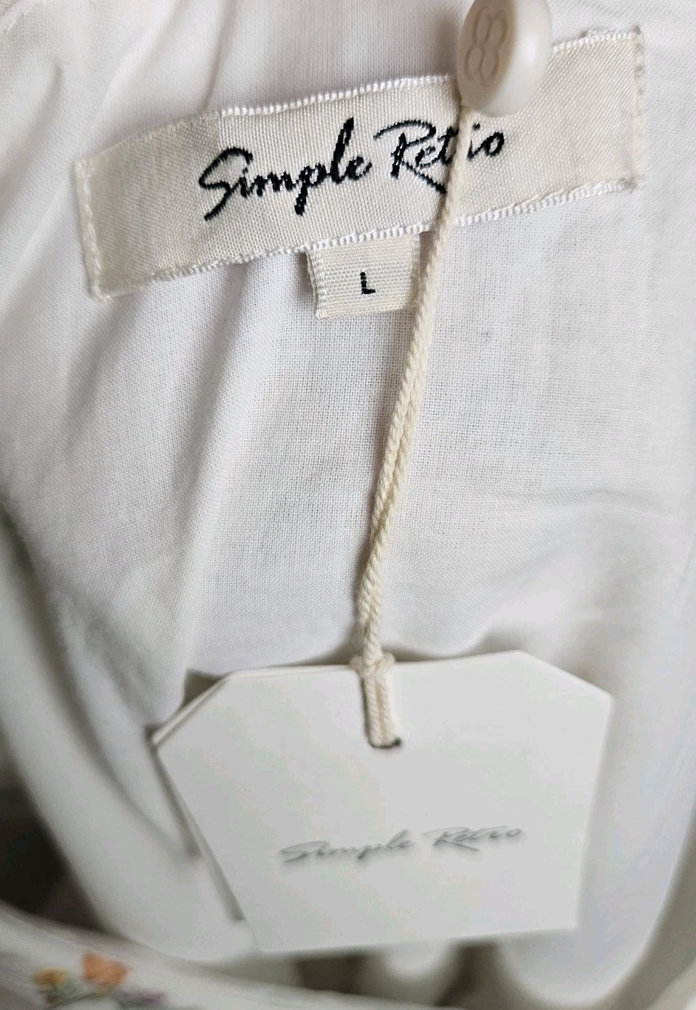 Simple Retro White Floral Embroidered Midi Shirt Dress L Prairie NEW 100% Cotton