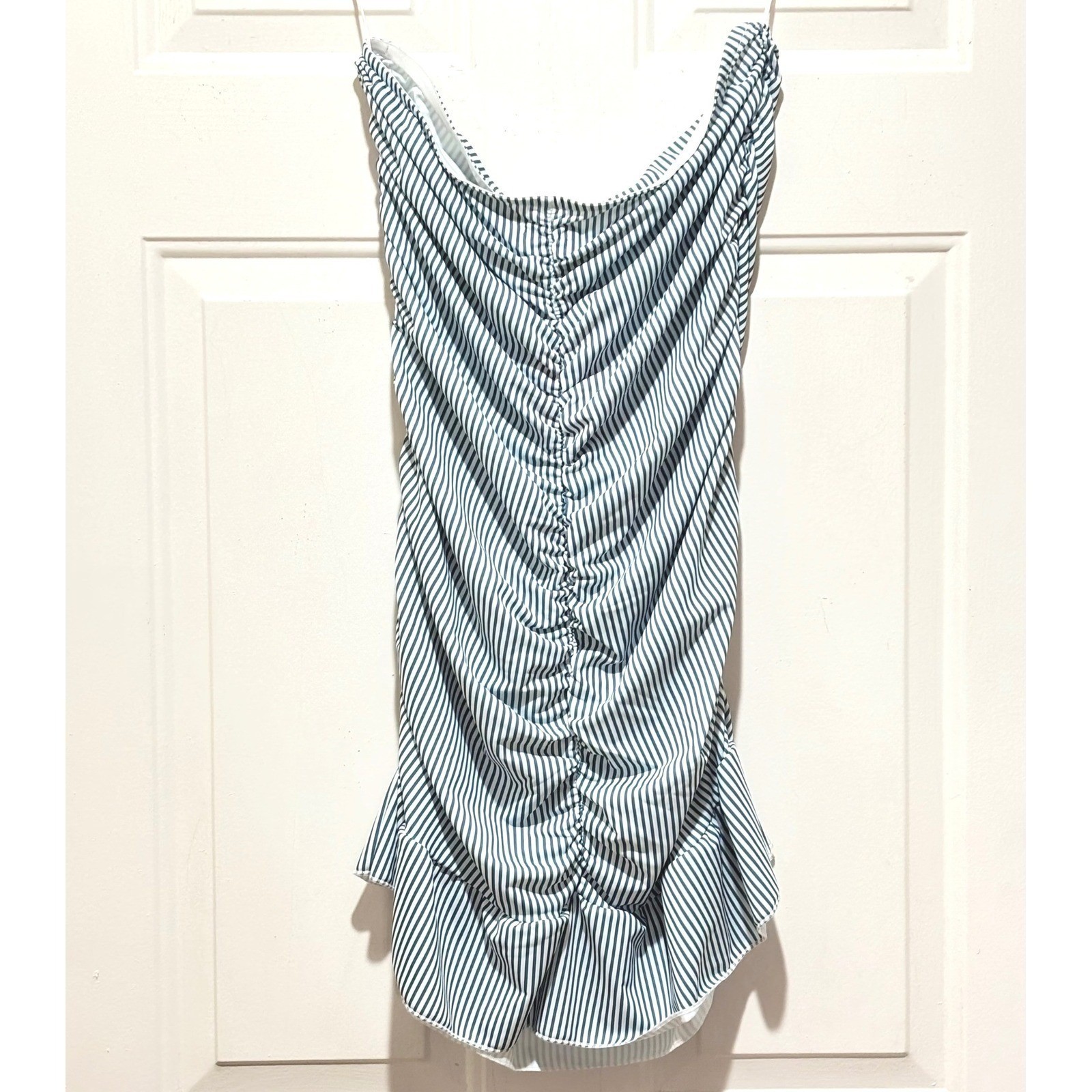 Edikted Blue White Striped Ruched Strapless Mini Dress XL S14489 NWT