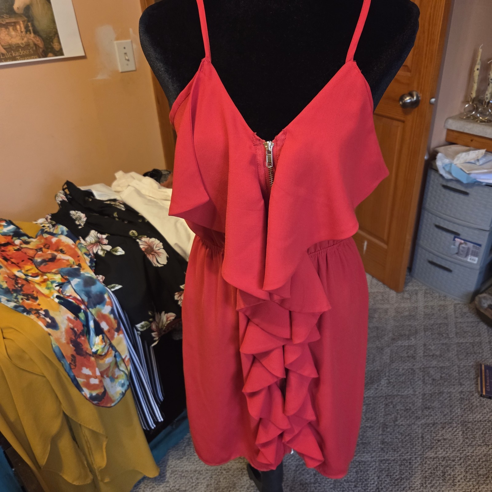 ALYA 100% Polyester Red Sleeveless Ruffle Mini Dress Size M