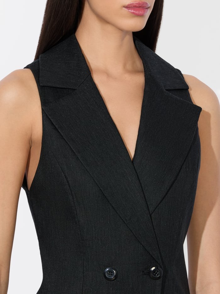 Alice + Olivia Meritt Black Linen Blend Tuxedo Dress 4 NWT $465