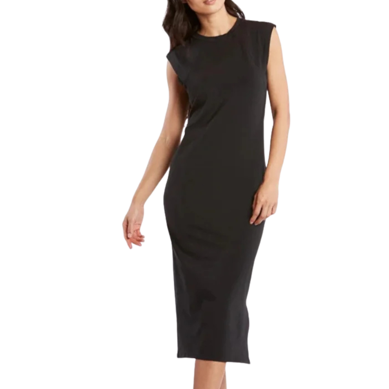 Public Rec women’s shirt dress size L black cap sleeve midi stretch classic fit