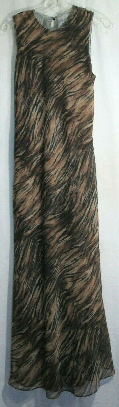 Deborah Laws Cheetah Print Sleeveless Keyhole Button Back Long Dress Size M EUC