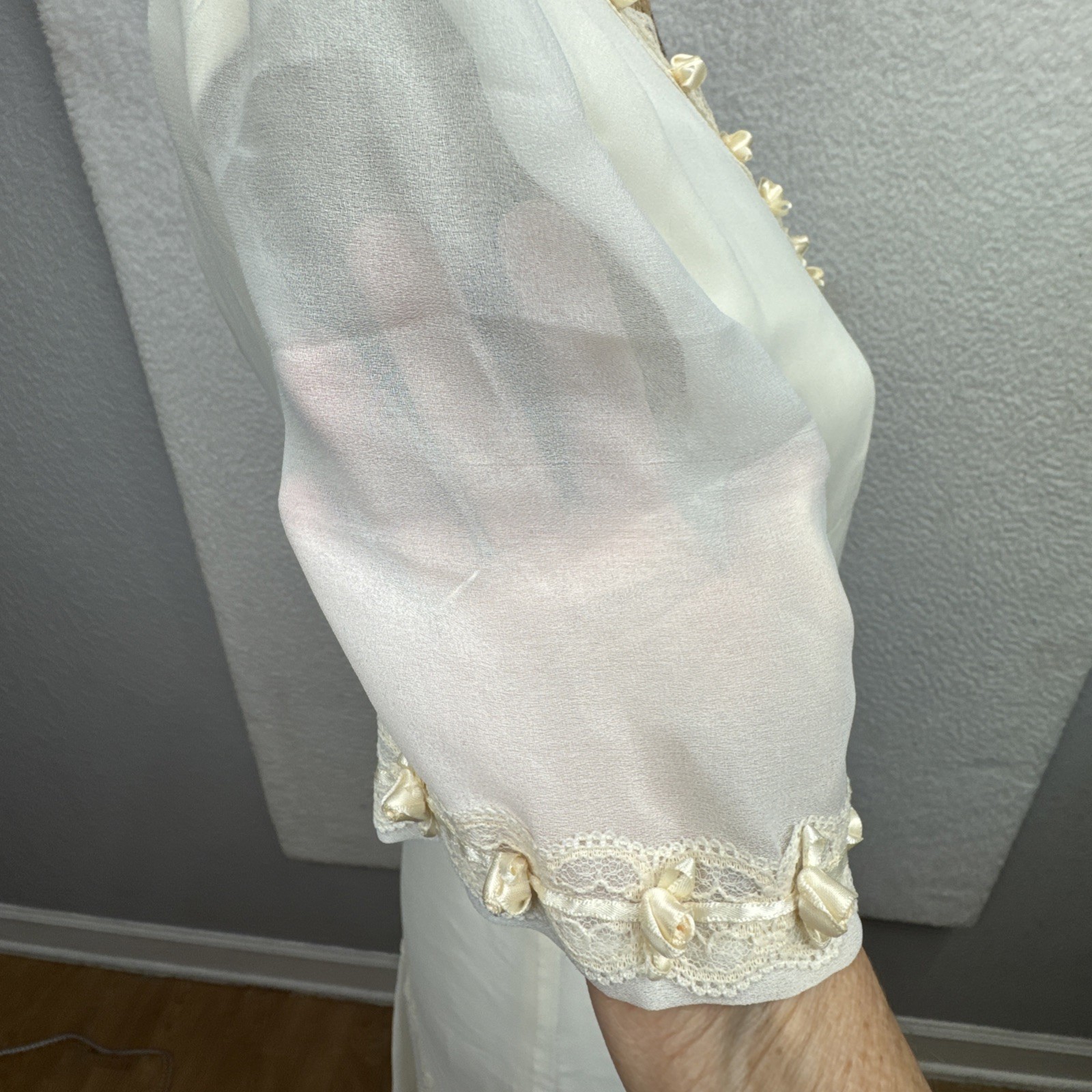 Women’s Ivory Cream Lace Bead Accent Maxi Dress Cottagecore Bridal Elegant
