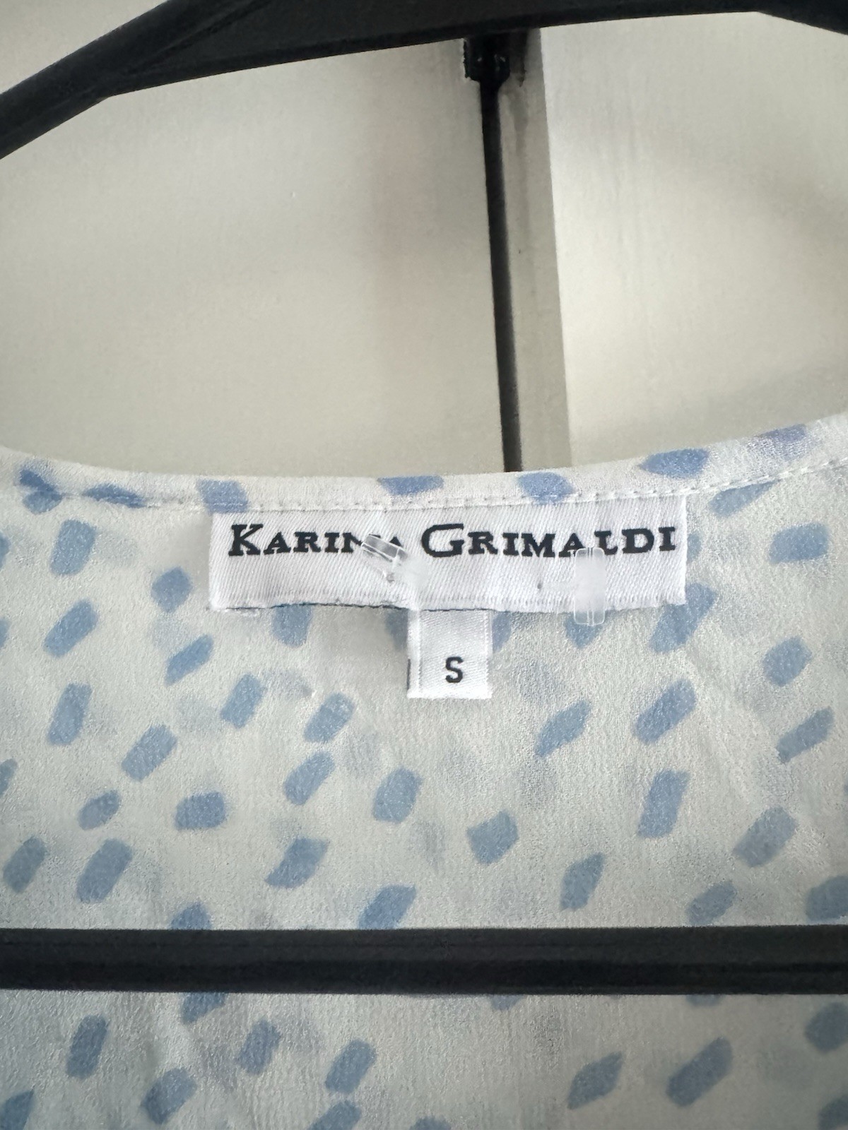 Karina Grimaldi White Blue Abstract V-Neck Smocked Ruffle Mini Dress Size S