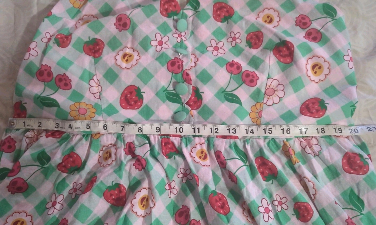 Unique Vintage Green Gingham June-o-ween Spooky Fruit Swing Dress