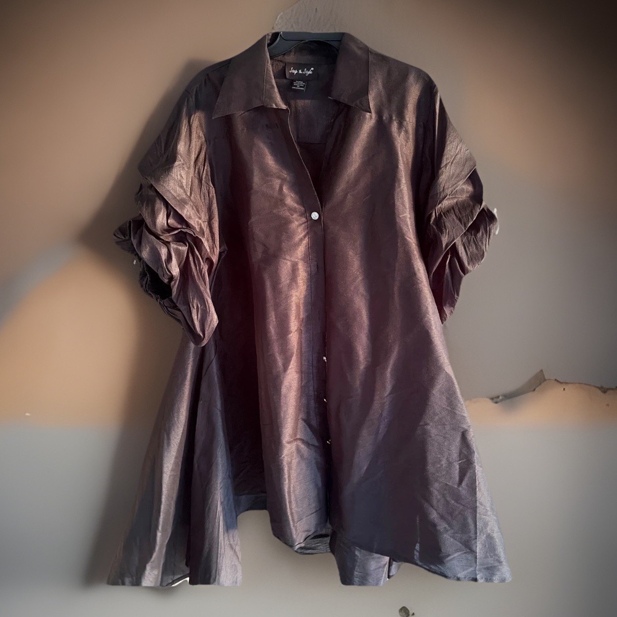 step in style Thai style oversized button up shirt dress Black Vamp One Size