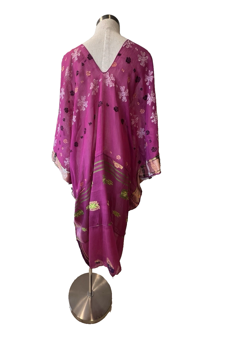 PAUL ROPP Pink/Gold/Black Fine Cotton Jacquard S/Less Kaftan Midi Dress One Size