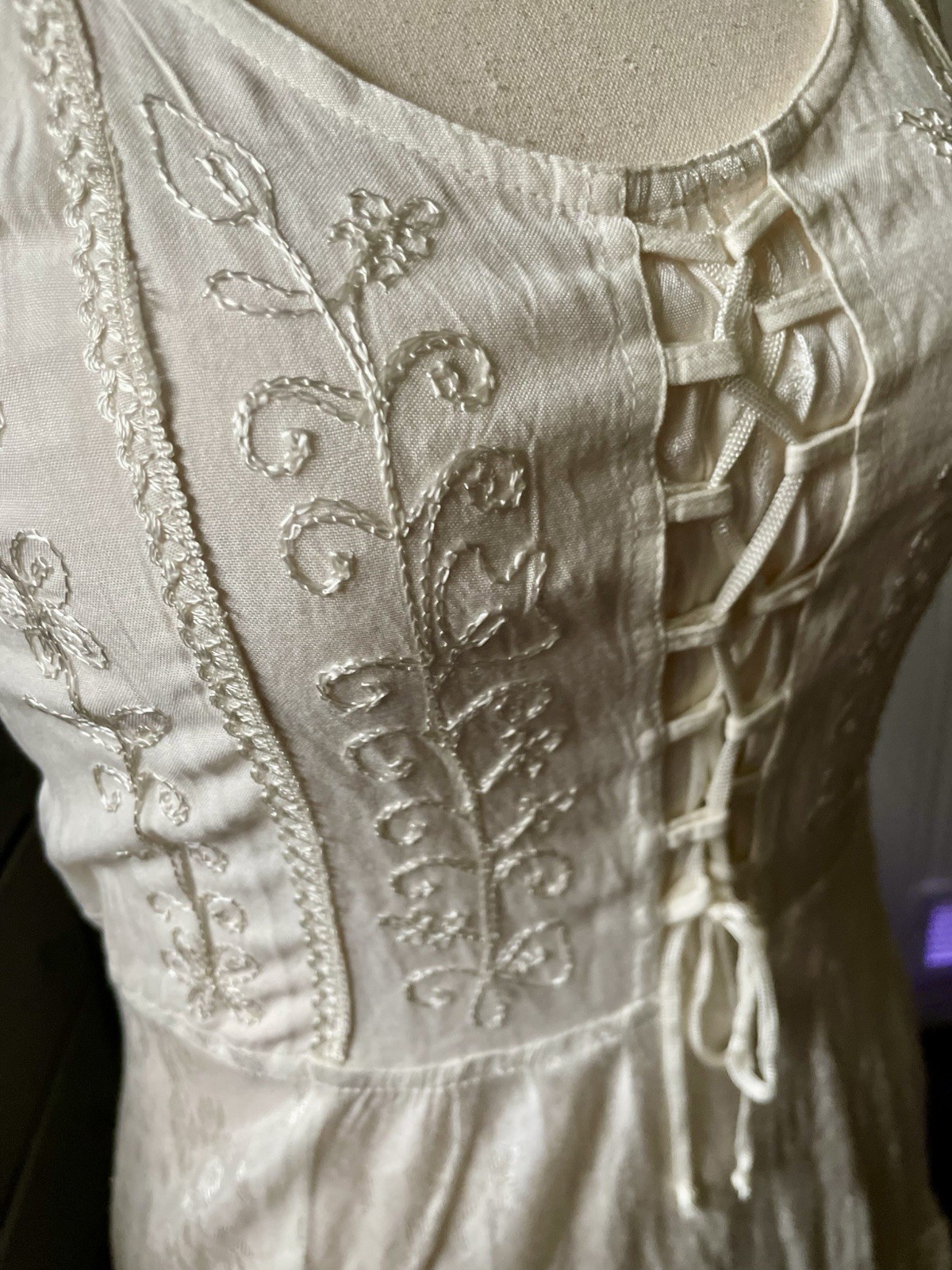 NWT Sundress Ivory Lace Up Corset Boho Dress Embroidered Cottagecore Festival