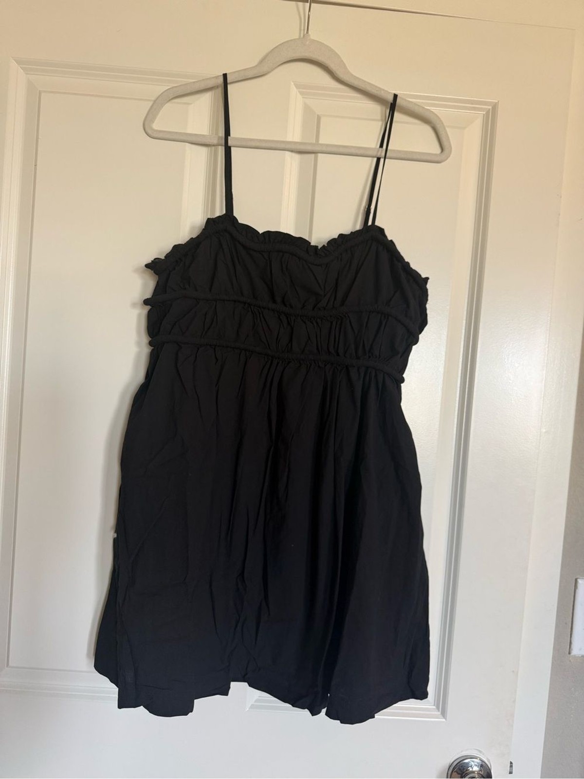 NWT Boutique 100% Cotton Black Babydoll Mini Dress L | Quiet Luxury Capsule
