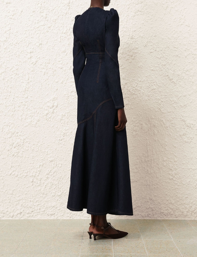 AUTH ZIMMER MANN ILLUSTRATION DENIM MAXI DRESS NIGHT SKY Sz 0