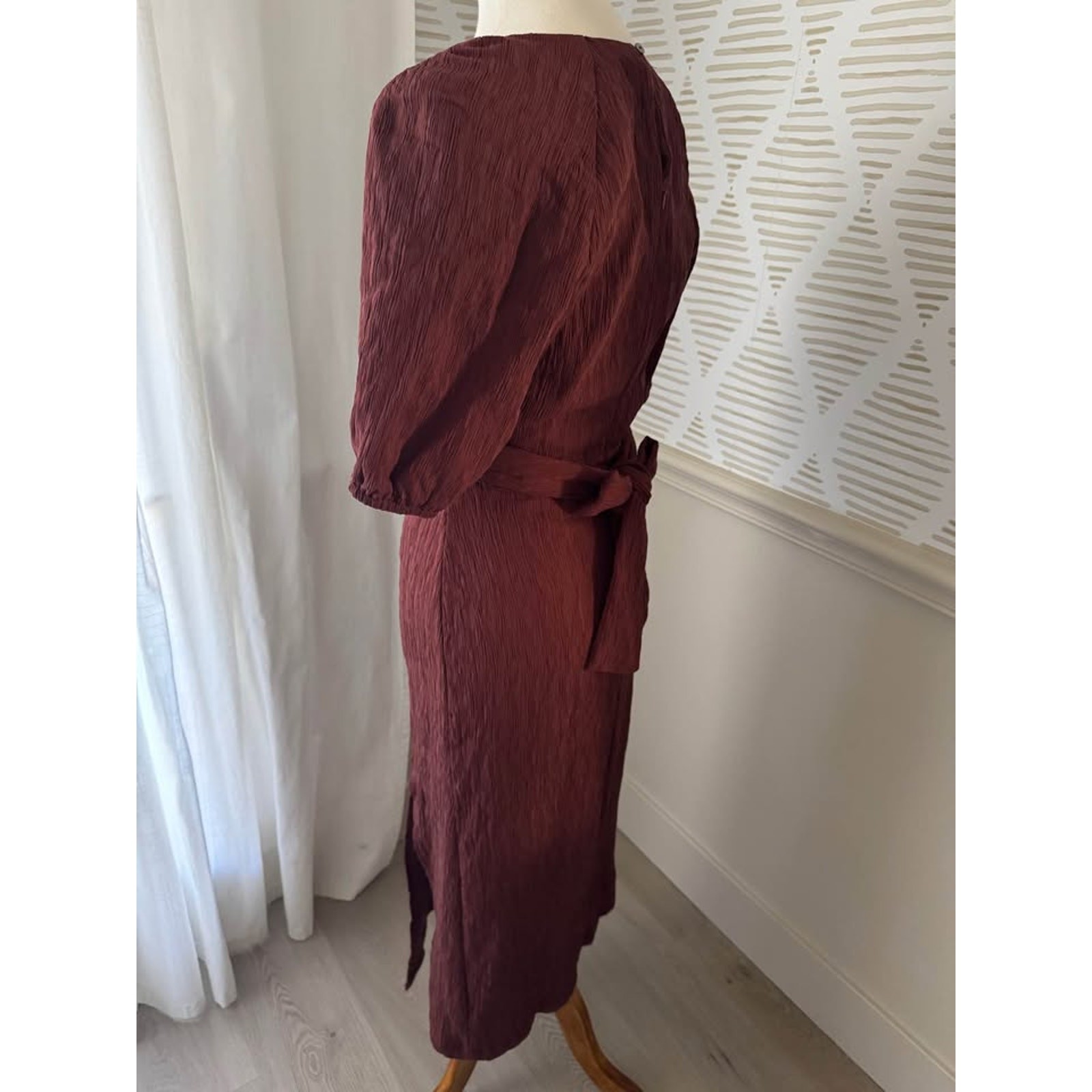 Fore Medium Brown Crinkle Front Tie Cut Out Bodycon Slit Dress NWOT